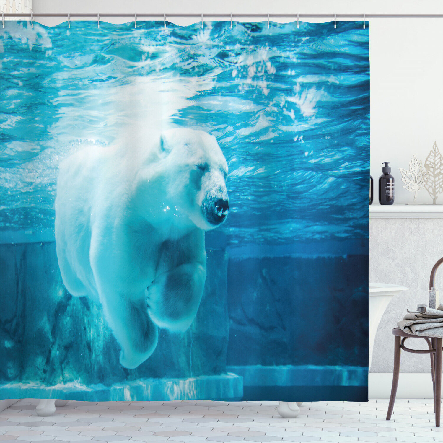 Polar Underwater Bear Shower Curtain For Arctic Bathroom