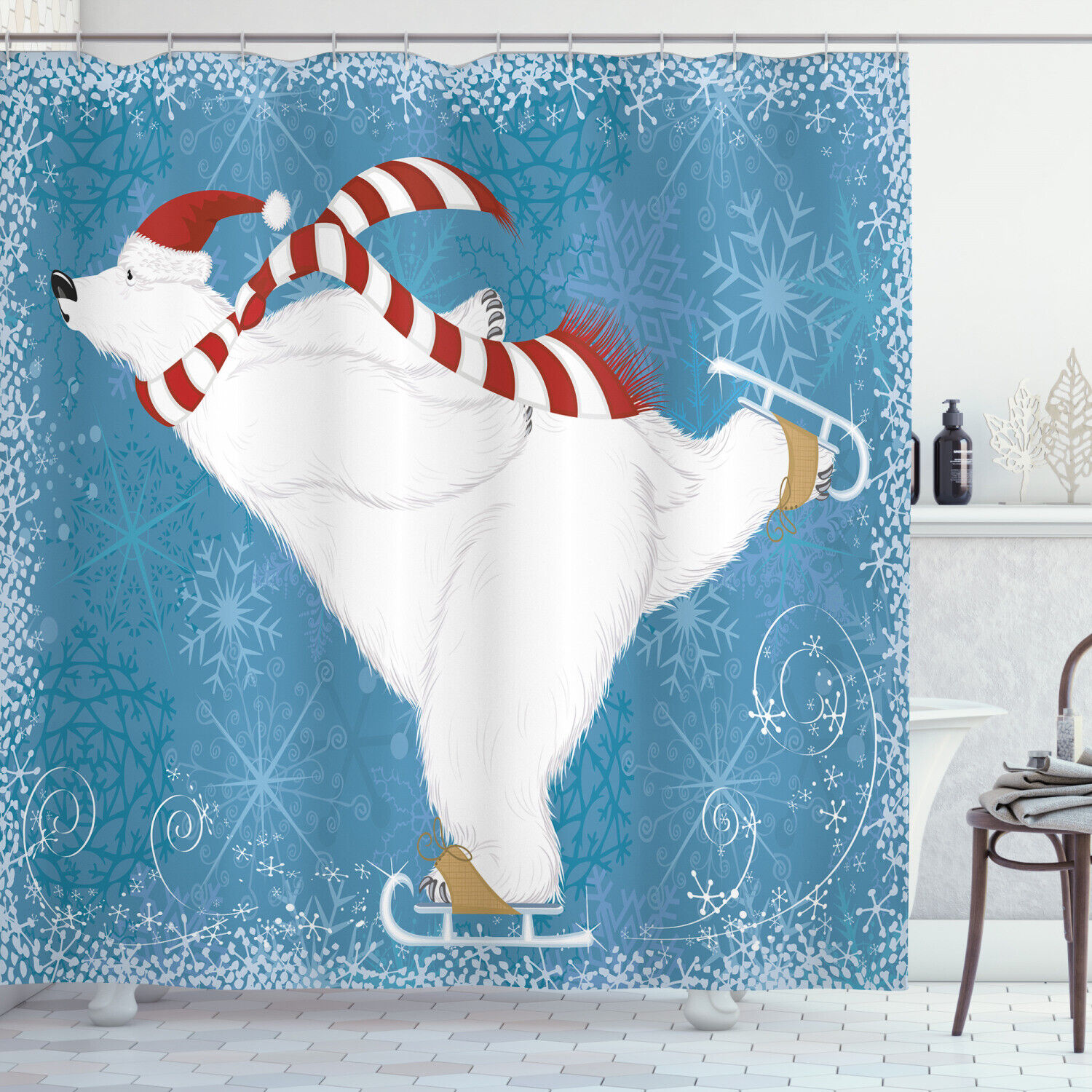 Ice Skating Polar Bear Shower Curtain For Bathroom