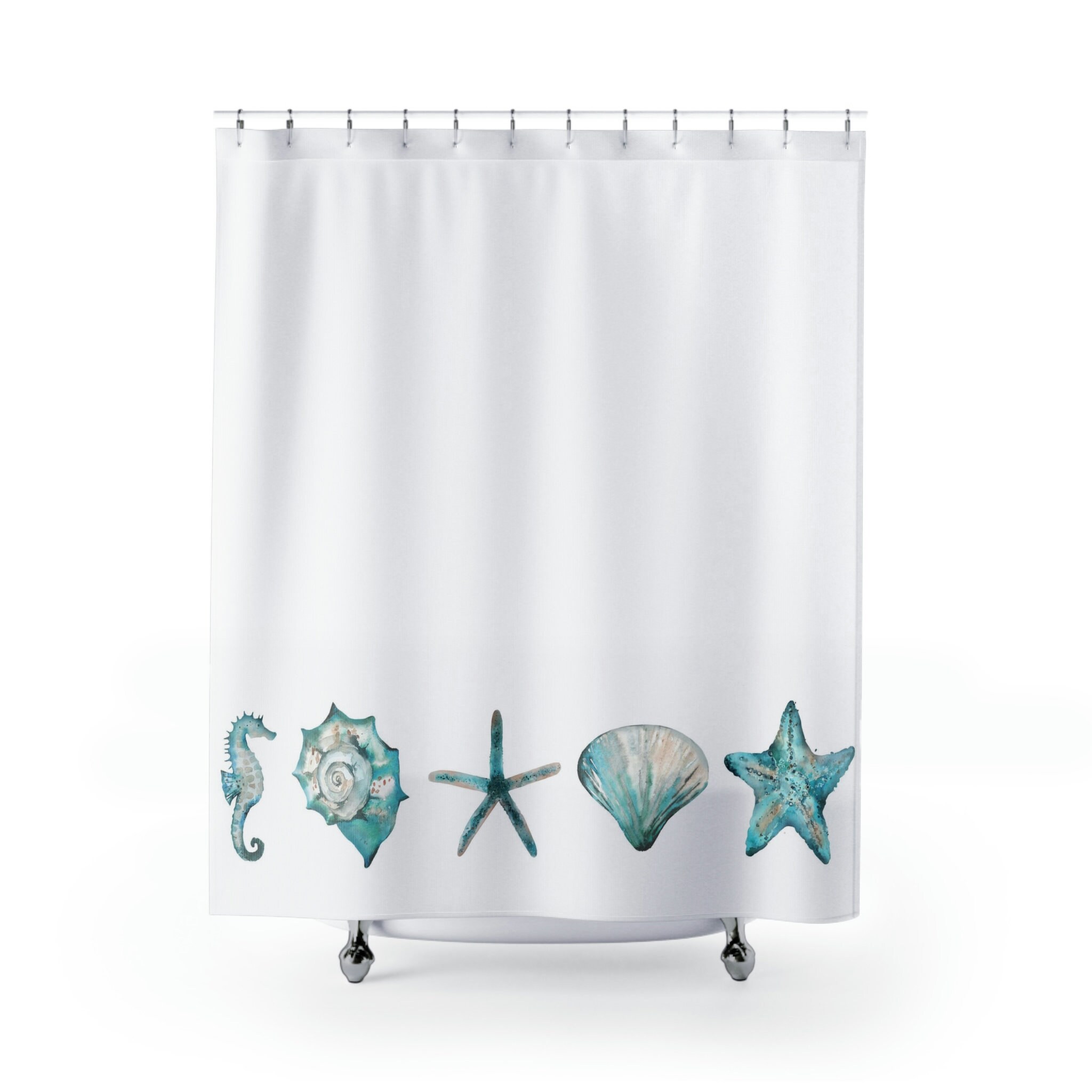 Coastal Bathroom Decor Beachy Sea Shell Ocean Shower Curtain