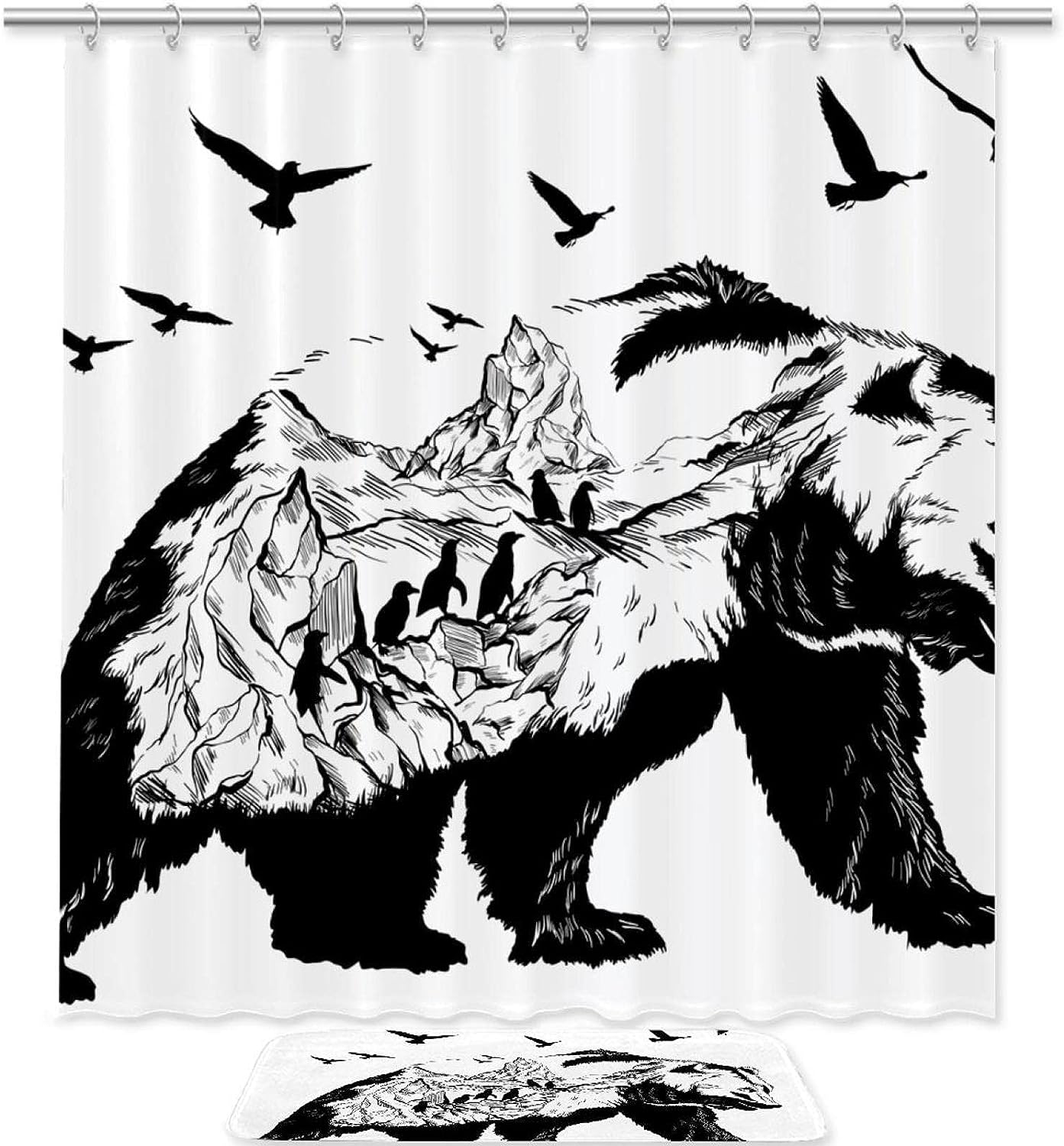Glacier Animal Bear Waterproof Shower Curtain For Bathroom Decor