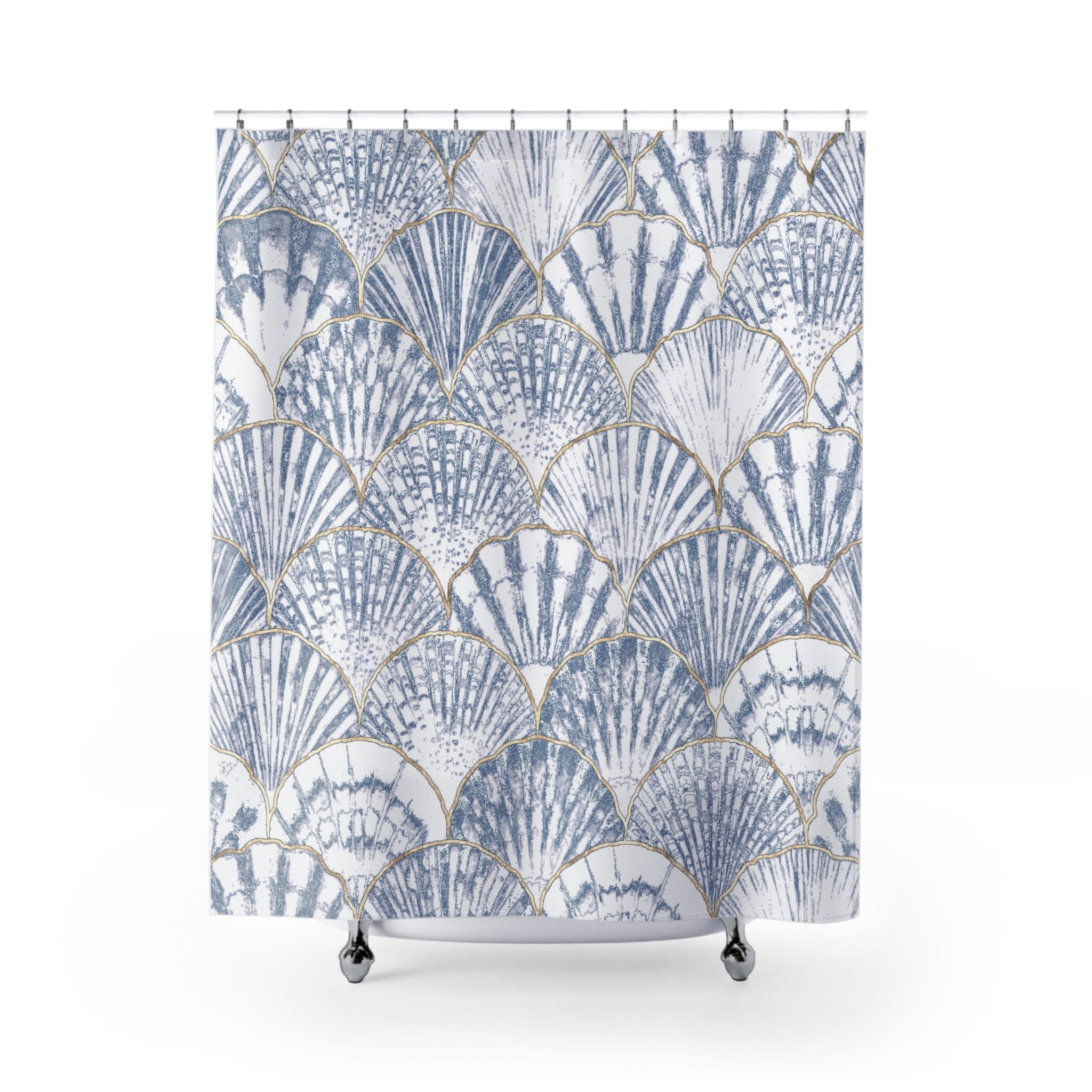 Designer Beachy Blue And White Sea Shell Ocean Shower Curtain