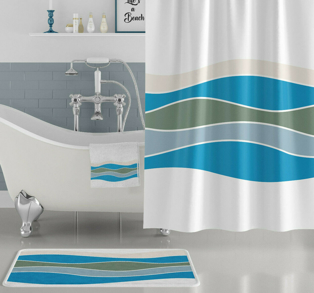 Cyan Teal Tropical Ocean House Sea Summer Gift Shower Curtain
