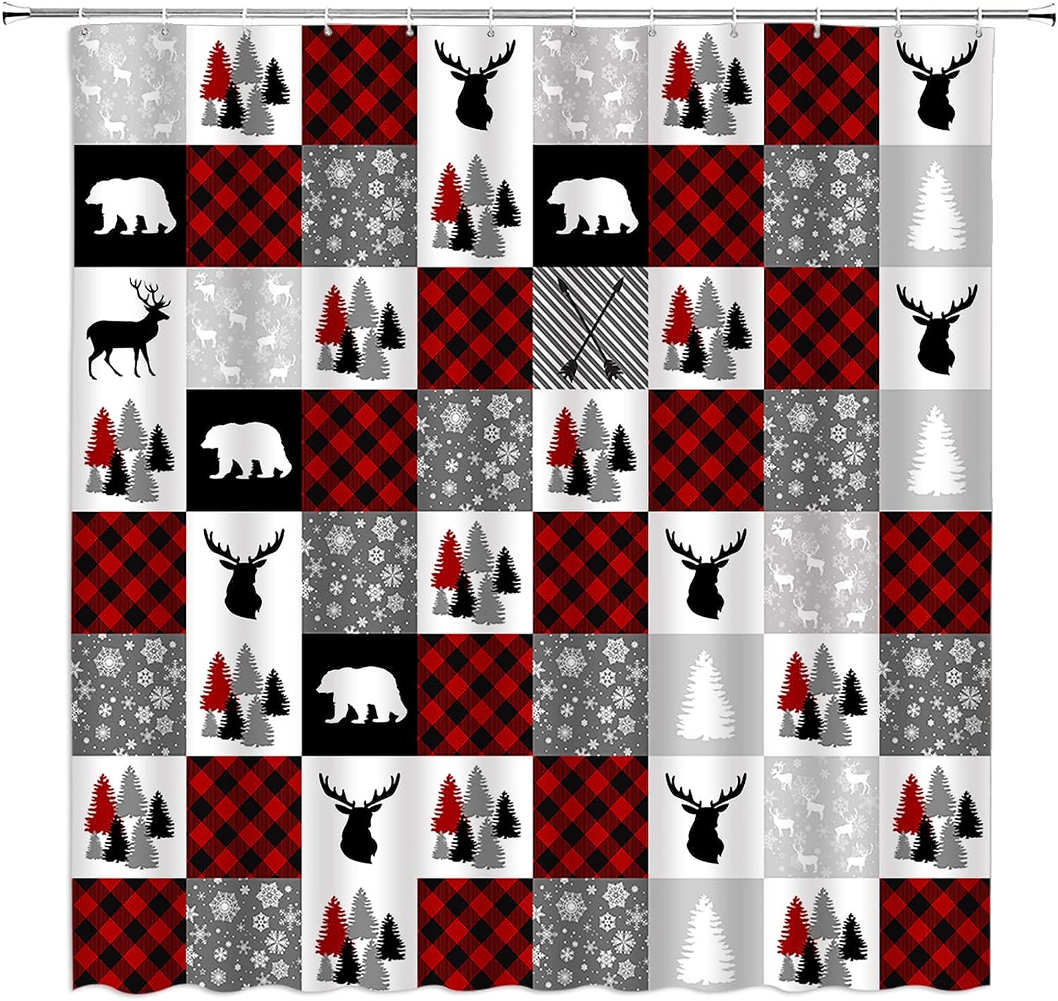 Rustic Cabin Deer Plaid Shower Curtain Perfect For Hunting And Camping Bathroom Decor