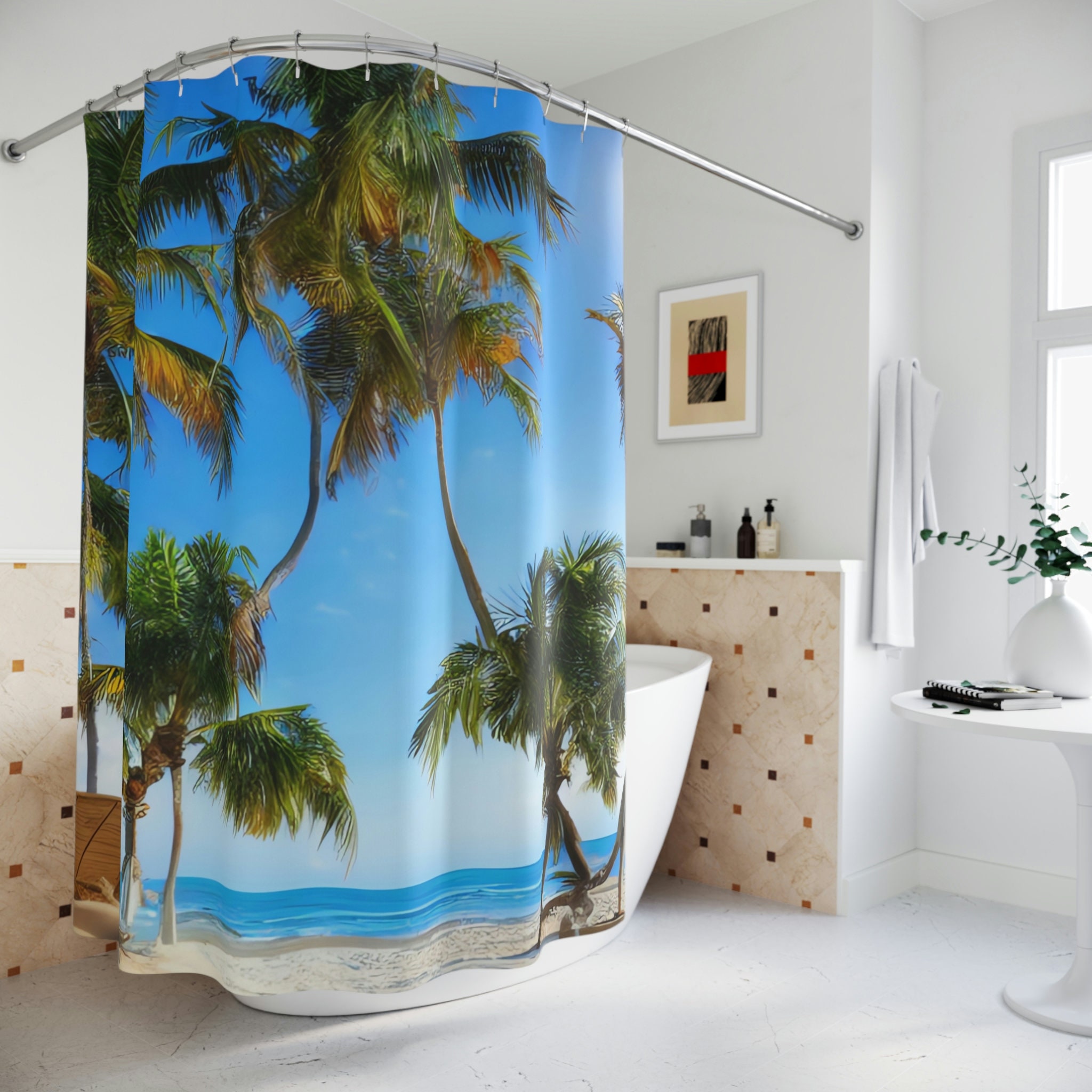 Relaxing Coastal Beach Shower Curtain For Bathroom Decor