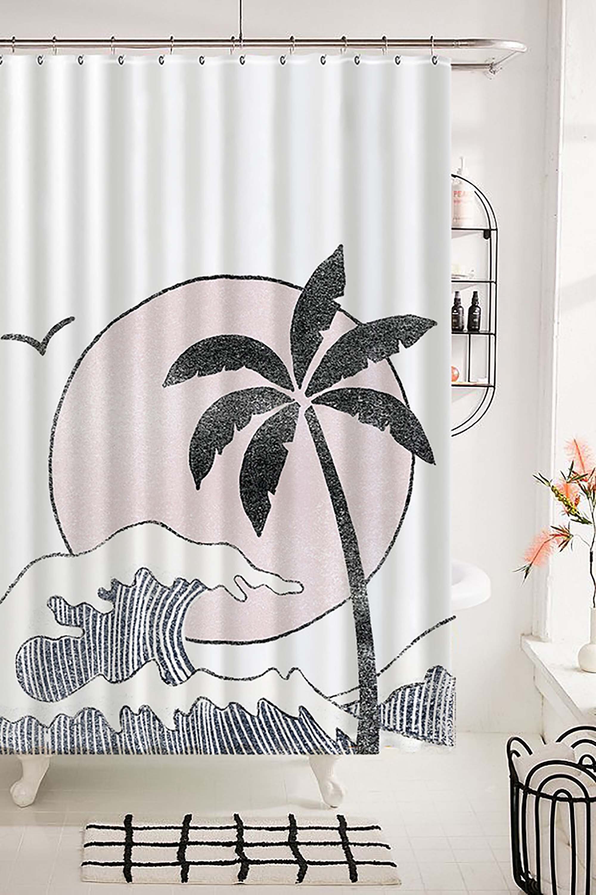 Stunning Beach View Palm Coconut Tree Shower Curtain For Home Decor