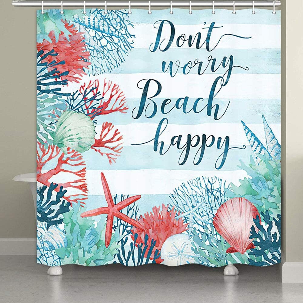 Starfish And Seashells Ocean Fabric Shower Curtain For Beach-Themed Bathroom Decor