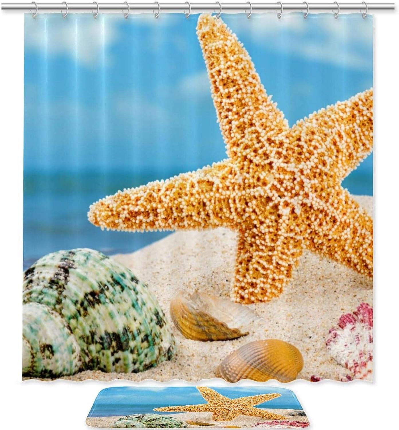 Coastal Seashell Starfish Shower Curtain For Your Home Decor