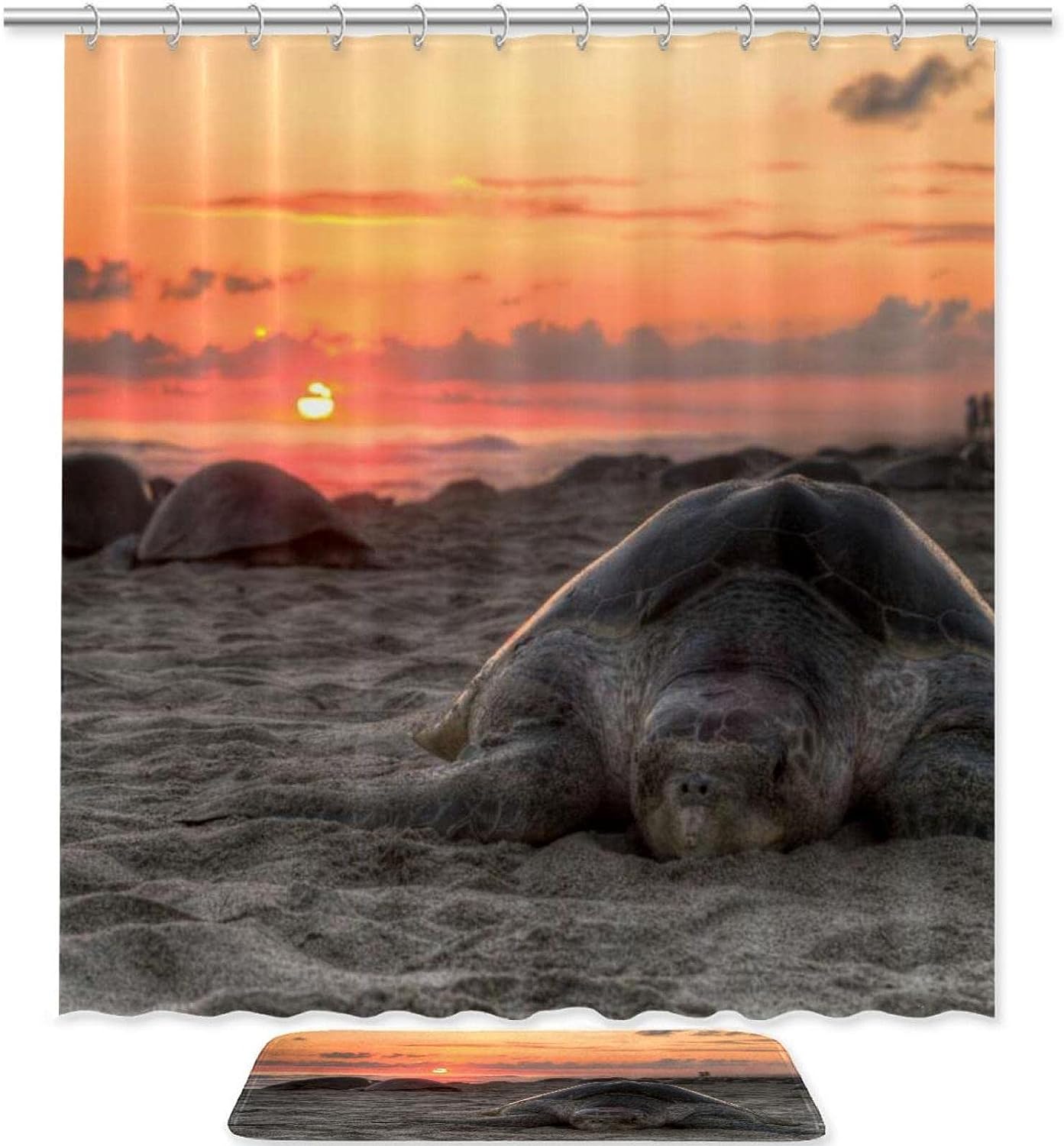 Sea Turtle Sunset Shower Curtain For Your Beachy Bathroom Decor