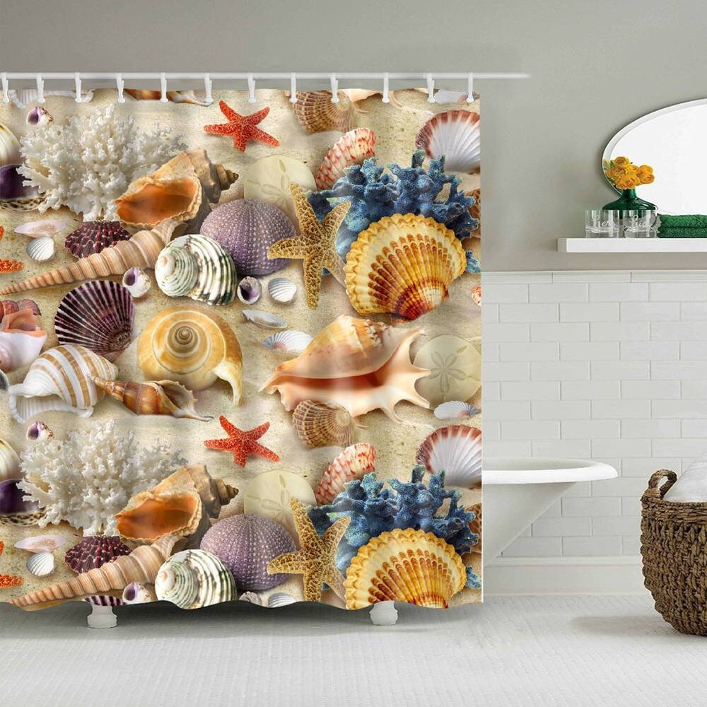 Shells And Starfish Shower Curtain For Your Beachy Bathroom Decor