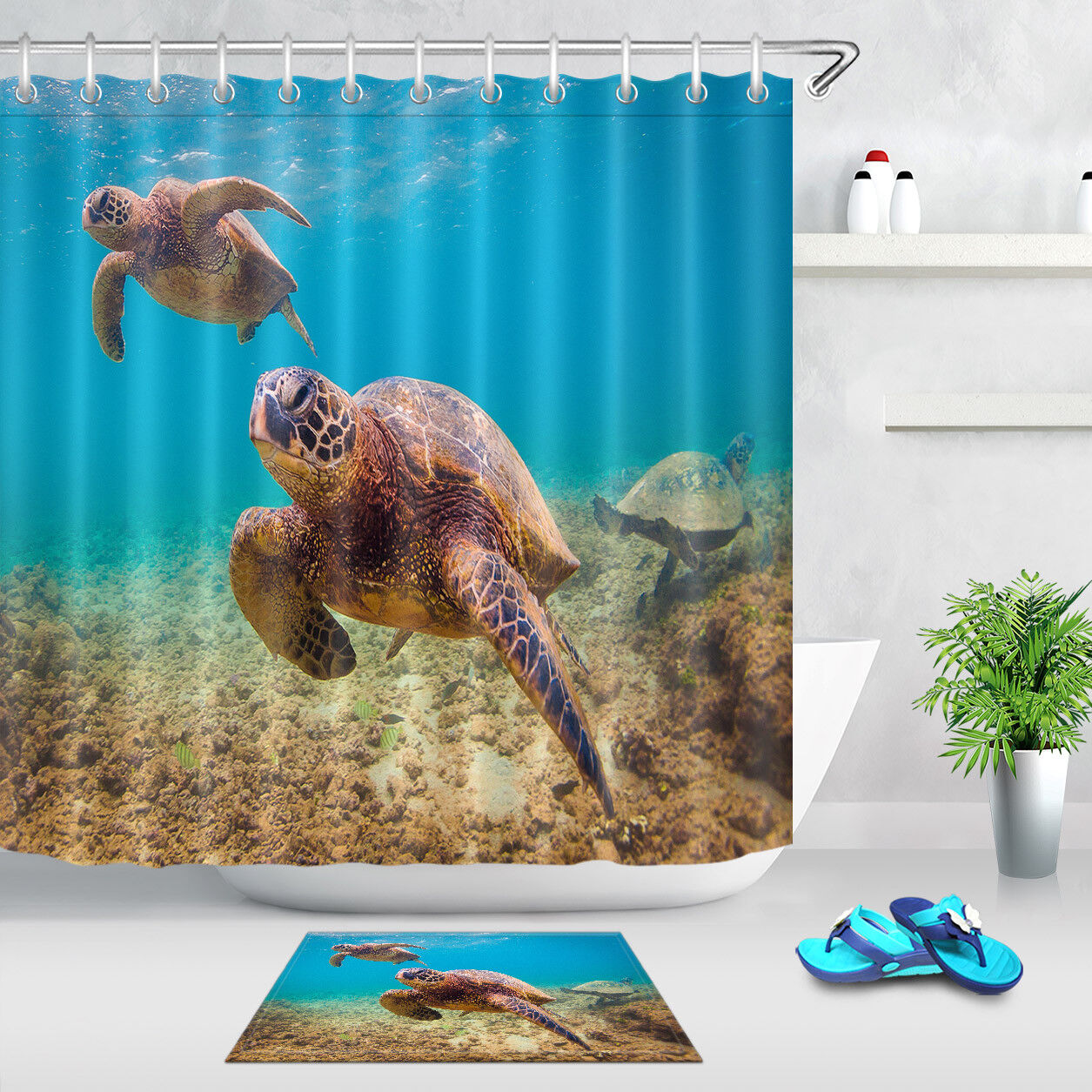 Hawaiian Sea Turtle Shower Curtain For Your Beachy Bathroom Decor
