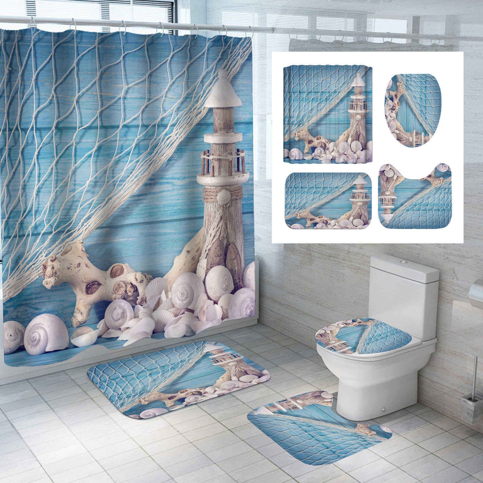Sea Shell Shower Curtain And Mat For Your Coastal Bathroom Decor