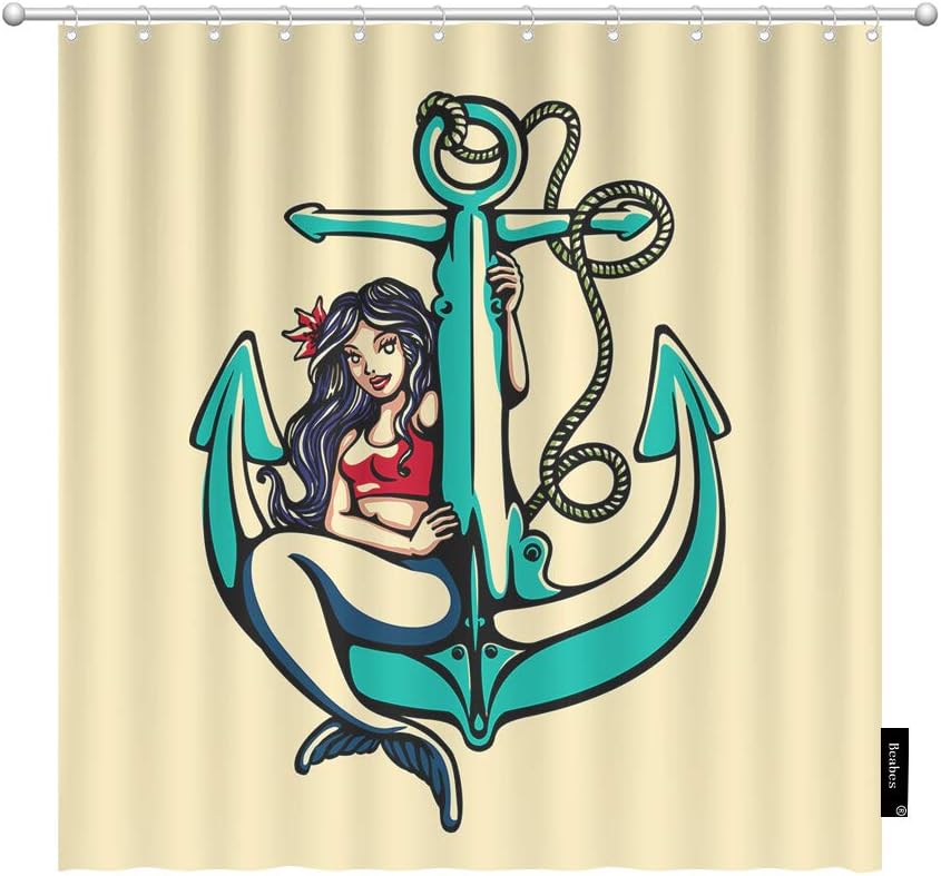 Siren Mermaid Anchor Shower Curtain For Your Retro Bathroom Decor