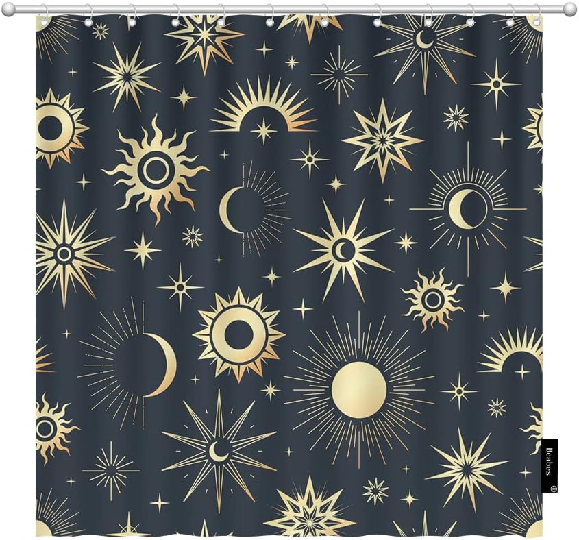 Gold Sun Moon Shower Curtain For Your Mystical Bathroom Decor