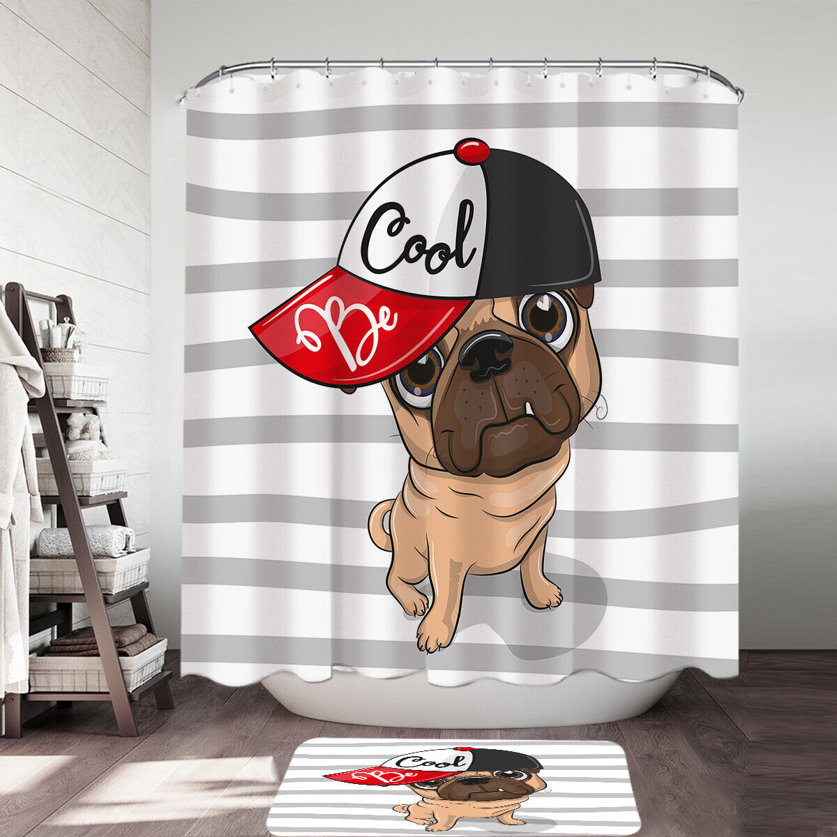 Cool Pug Dog Shower Curtain For Your Bathroom Decor