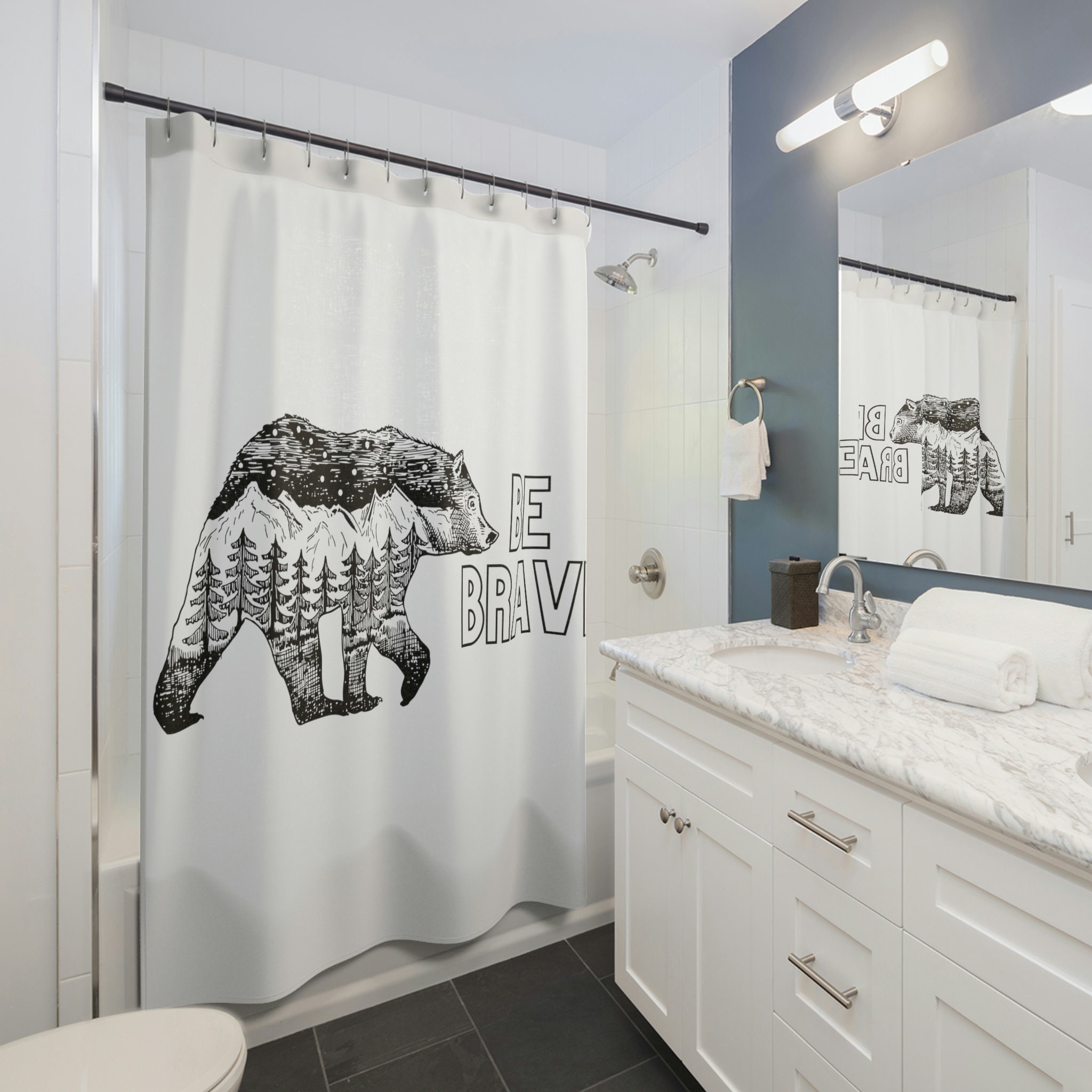 Brave Polar Bear Shower Curtain, Alaska Nature Outdoors Bath Decor