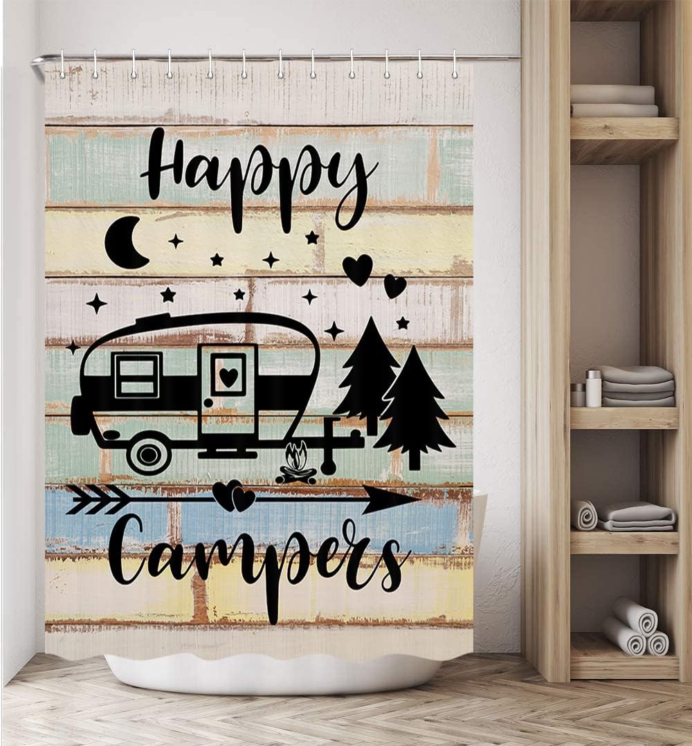 Happy Camper Rv Shower Curtain For Travel Trailers Bathroom Decor