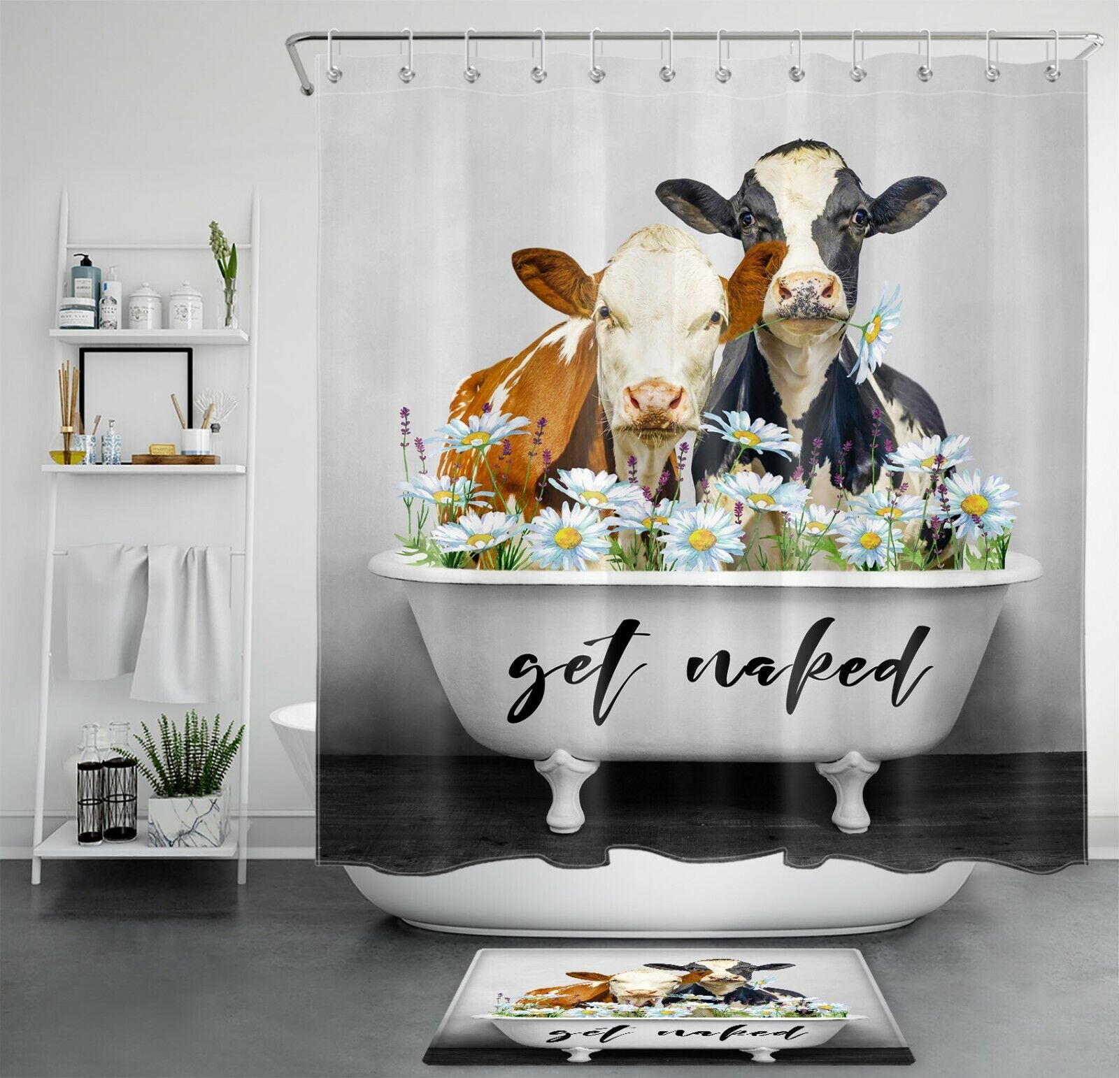 Daisy Cow Shower Curtain For Bathroom Decor Home Decor