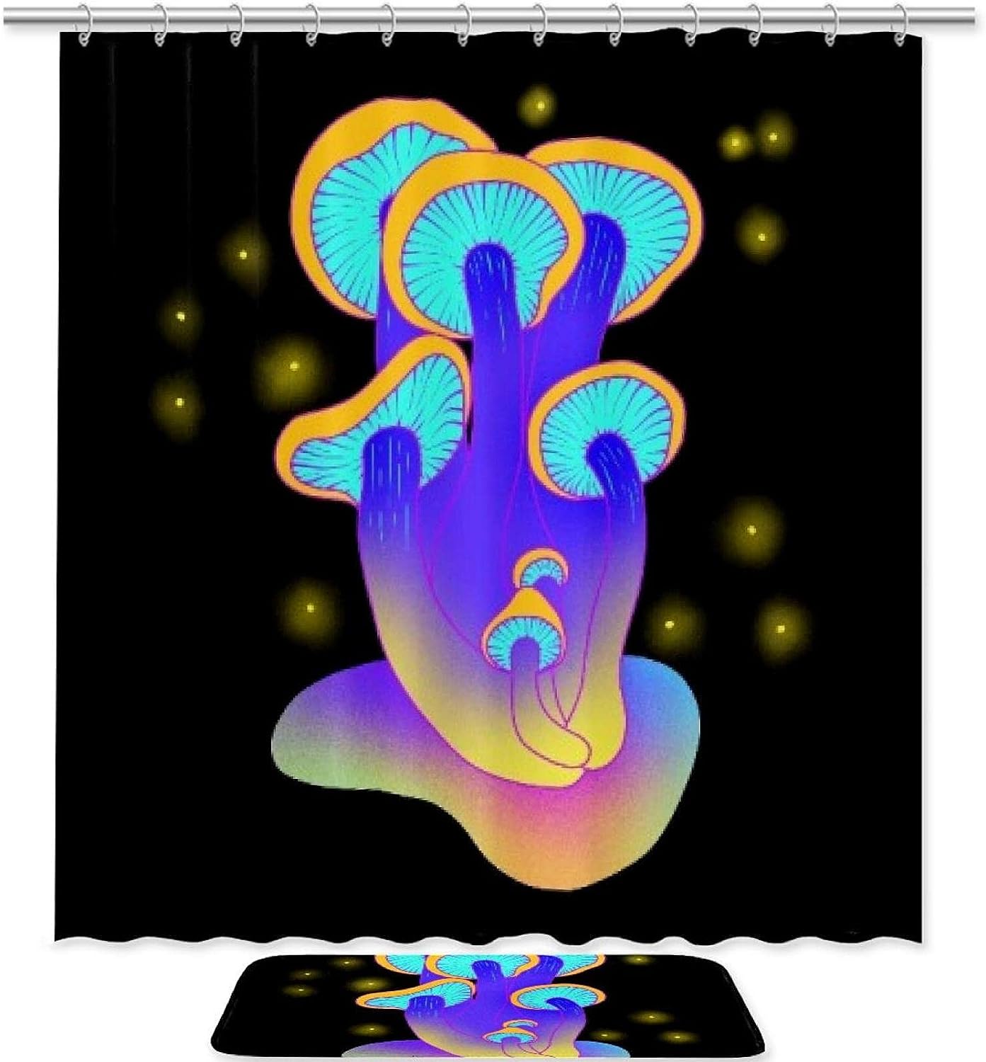 Mushroom Shower Curtain In Yellow And Blue Bathroom Decor