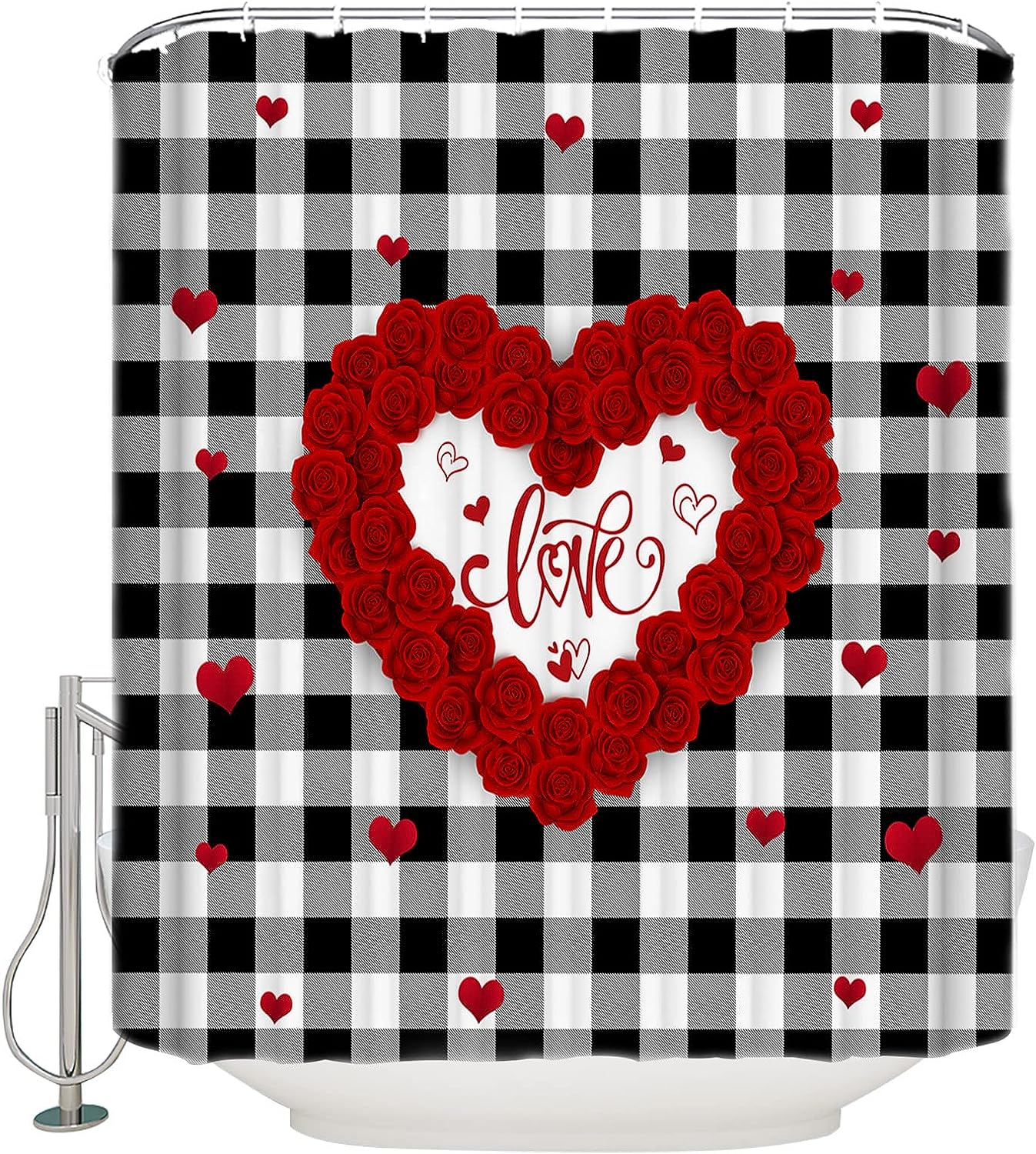 Rose Flowers Heart Shower Curtain With Waterproof Fabric Bathroom Decor