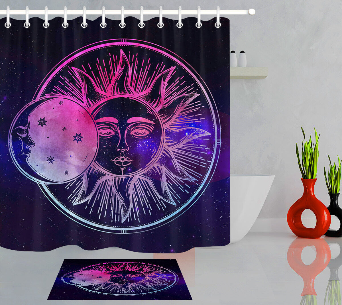 Galaxy Space Stars Moon Sun Shower Curtain With Waterproof Fabric Home Decor Bathroom Curtain