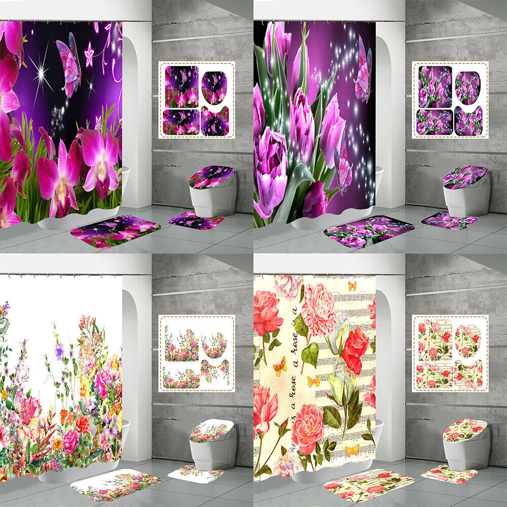 Garden Flowers Shower Curtain With Waterproof Fabric Bathroom Decor