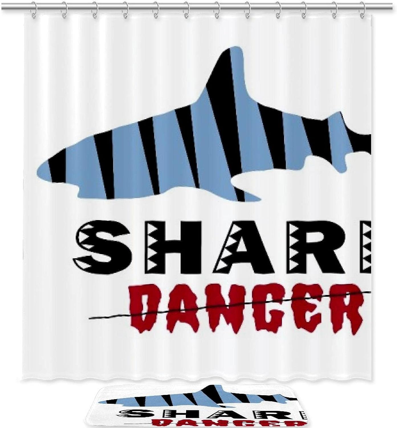 Striped Shark Shower Curtain In Silhouette Print Bathroom Decor