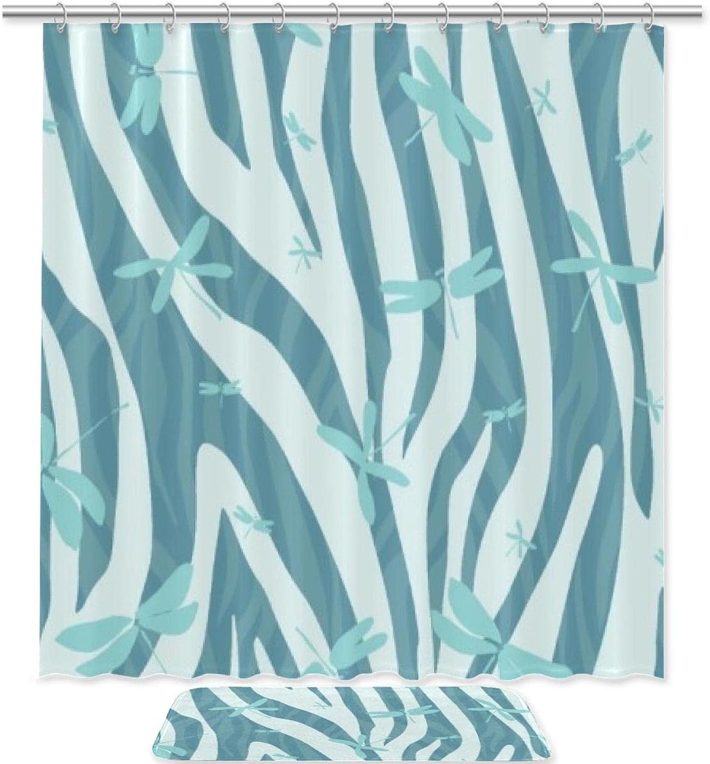 Fresh And Colorful Shower Curtain With Bamboo Leaf Silhouette In Waterproof Fabric