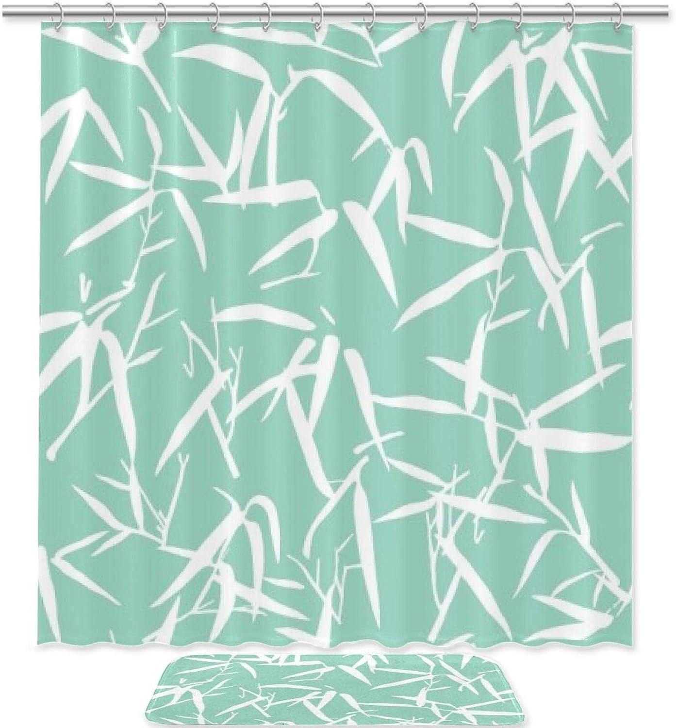 Soft Tones Shower Curtain With Bamboo Leaf Silhouette In Waterproof Fabric For Bathroom Decoration