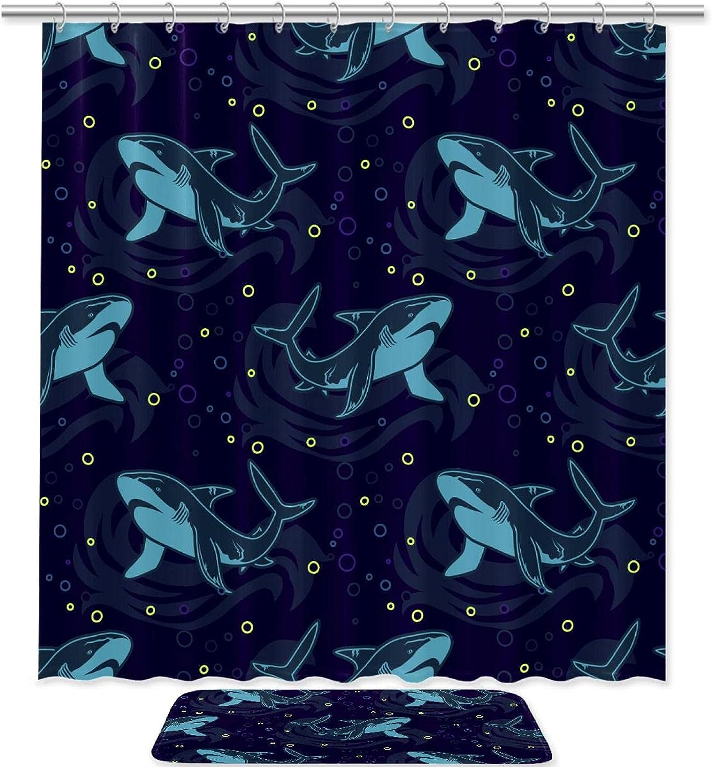 Sharks In Color Shower Curtain In Waterproof Fabric For Bathroom Decoration