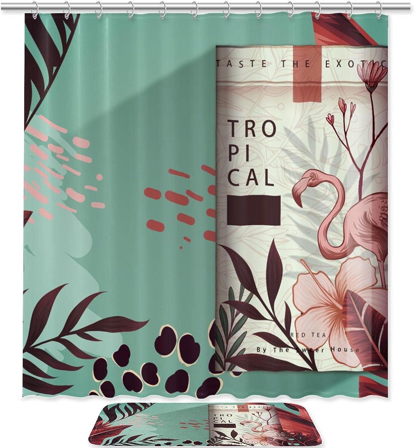 Flamingo Tea Shower Curtain With Waterproof Fabric Bathroom Decor