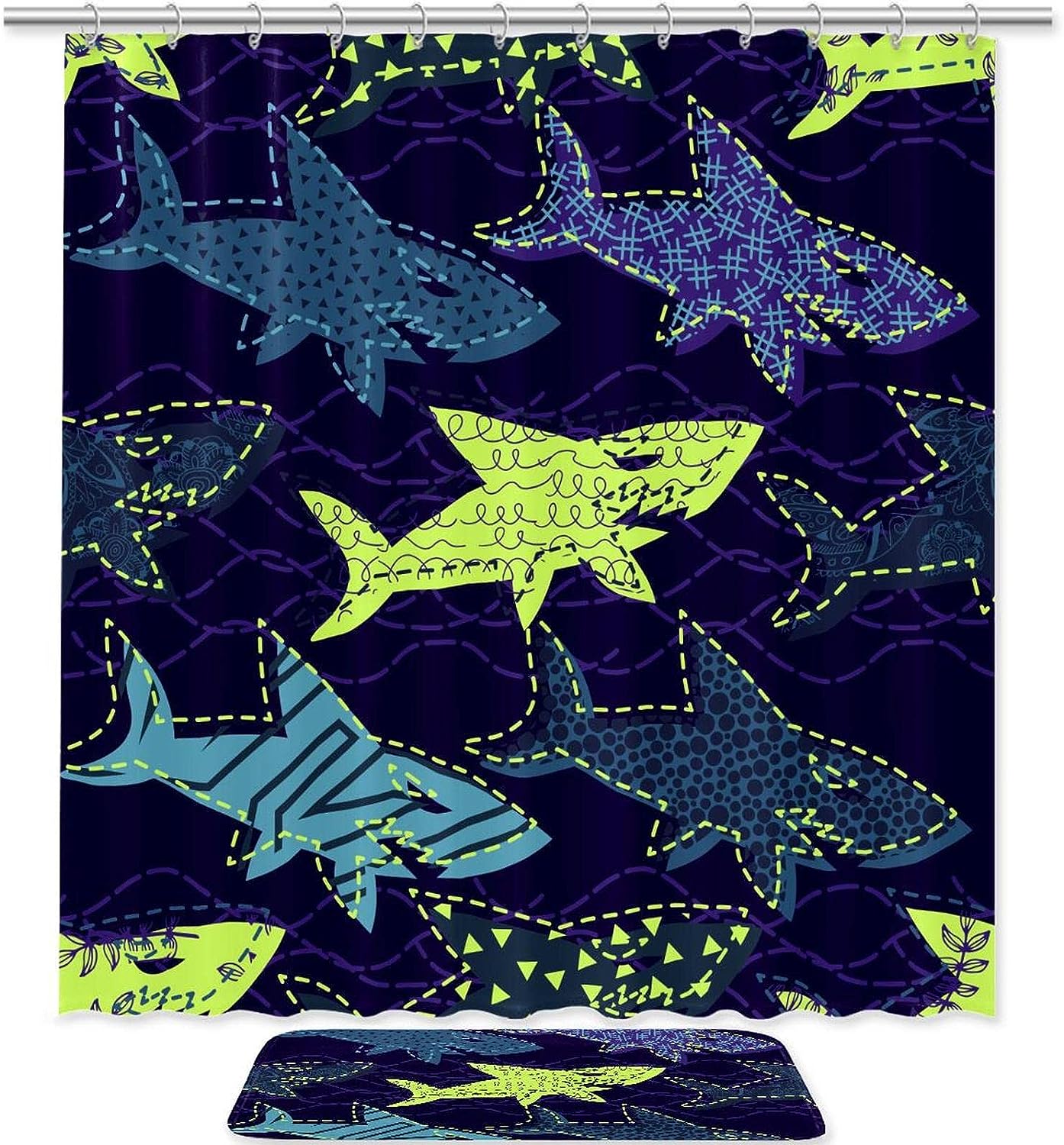 Island Beach Sea Turtle Parrot Shark Shower Curtain In Waterproof Fabric For Bathroom Decor