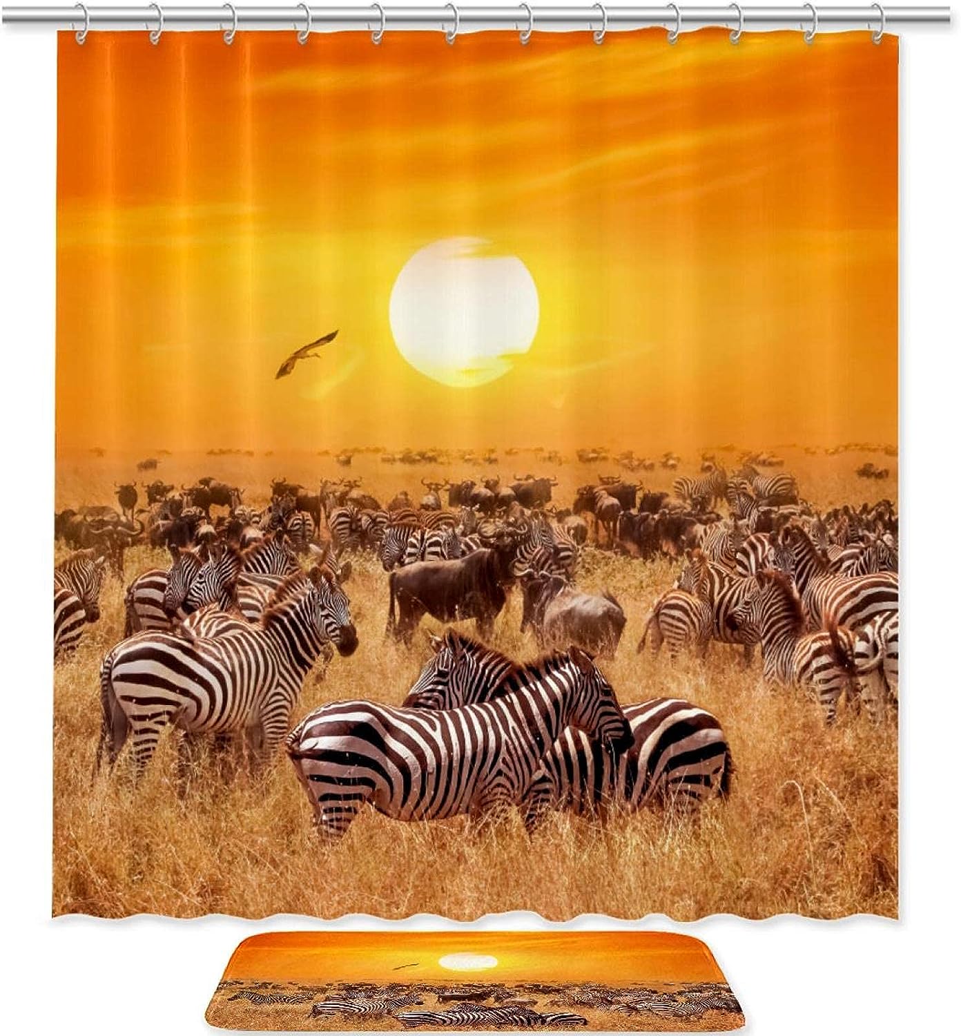 Sunset Zebra Shower Curtain With Waterproof Fabric Home Decor