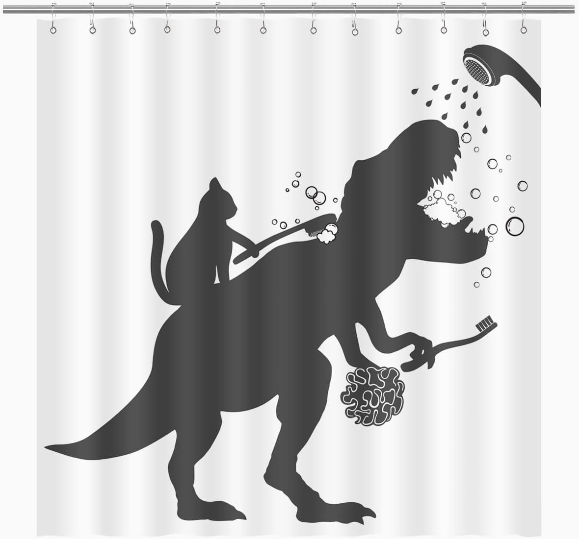 Funny Cat Help Dino Bathe Shower Curtain For Kids Boys Cat And Dinosaur Bathroom Decor