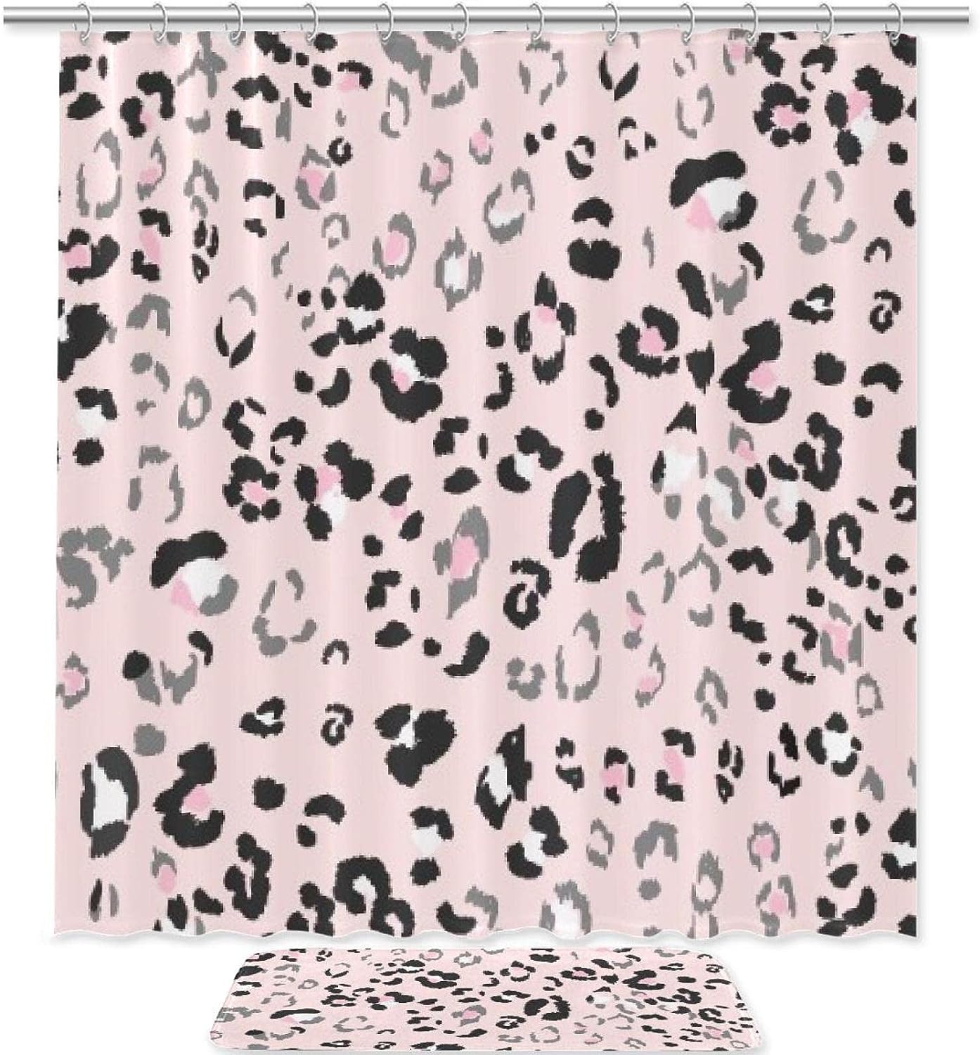 Leopard Print With Pink And Yellow Spot Shower Curtain In Waterproof Fabric For Bathroom Decor