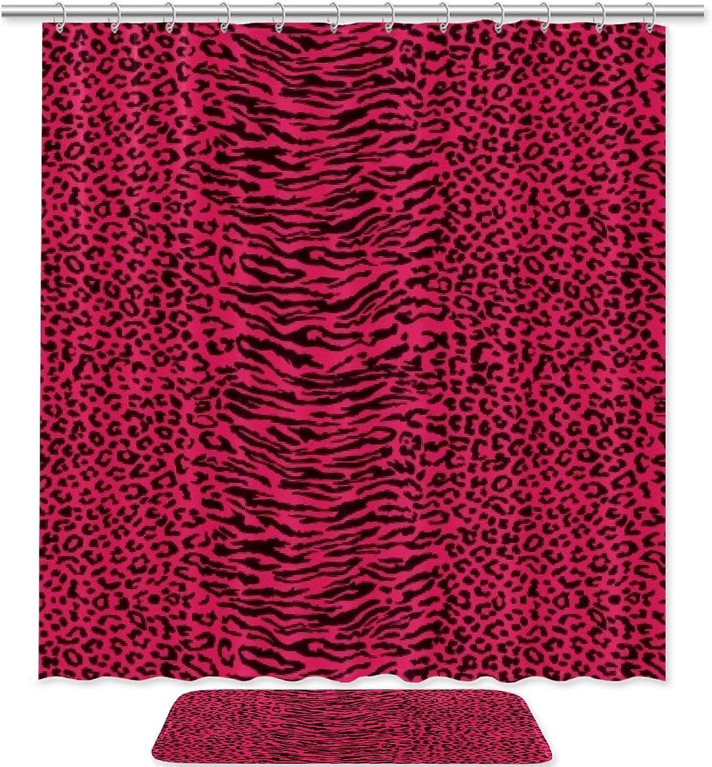 Pink Leopard Shower Curtain For Bathroom Decoration In Waterproof Fabric