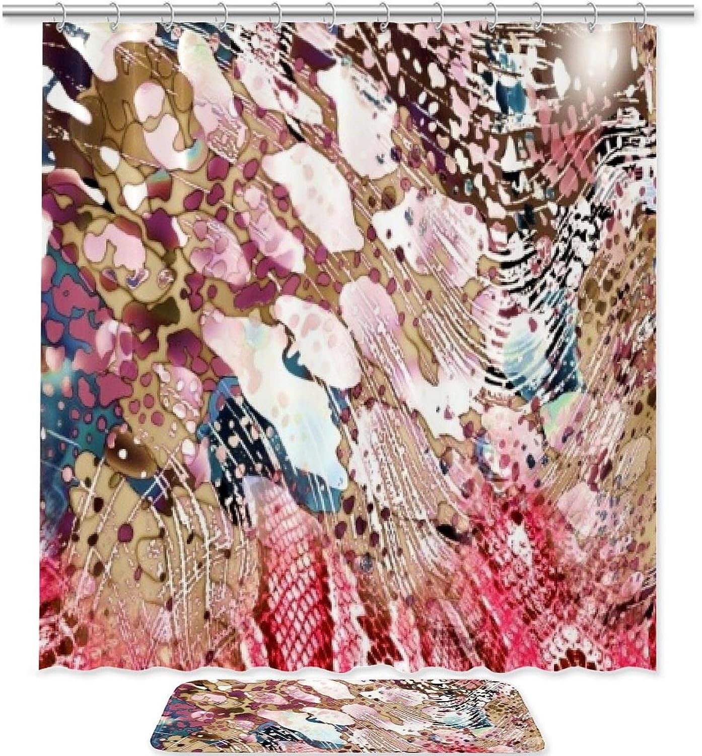 Pink Interlaced Leopard Shower Curtain In Waterproof Fabric For Bathroom Decoration