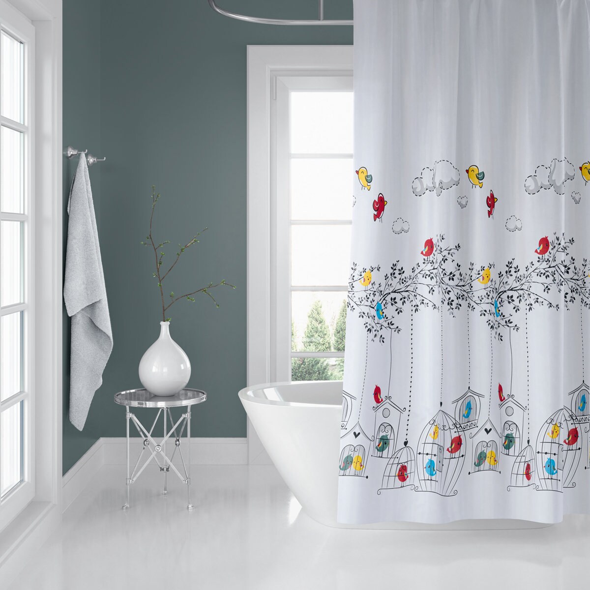 Digital Print Birds Shower Curtain Waterproof, Washable, And Mould-Resistant + Hooks