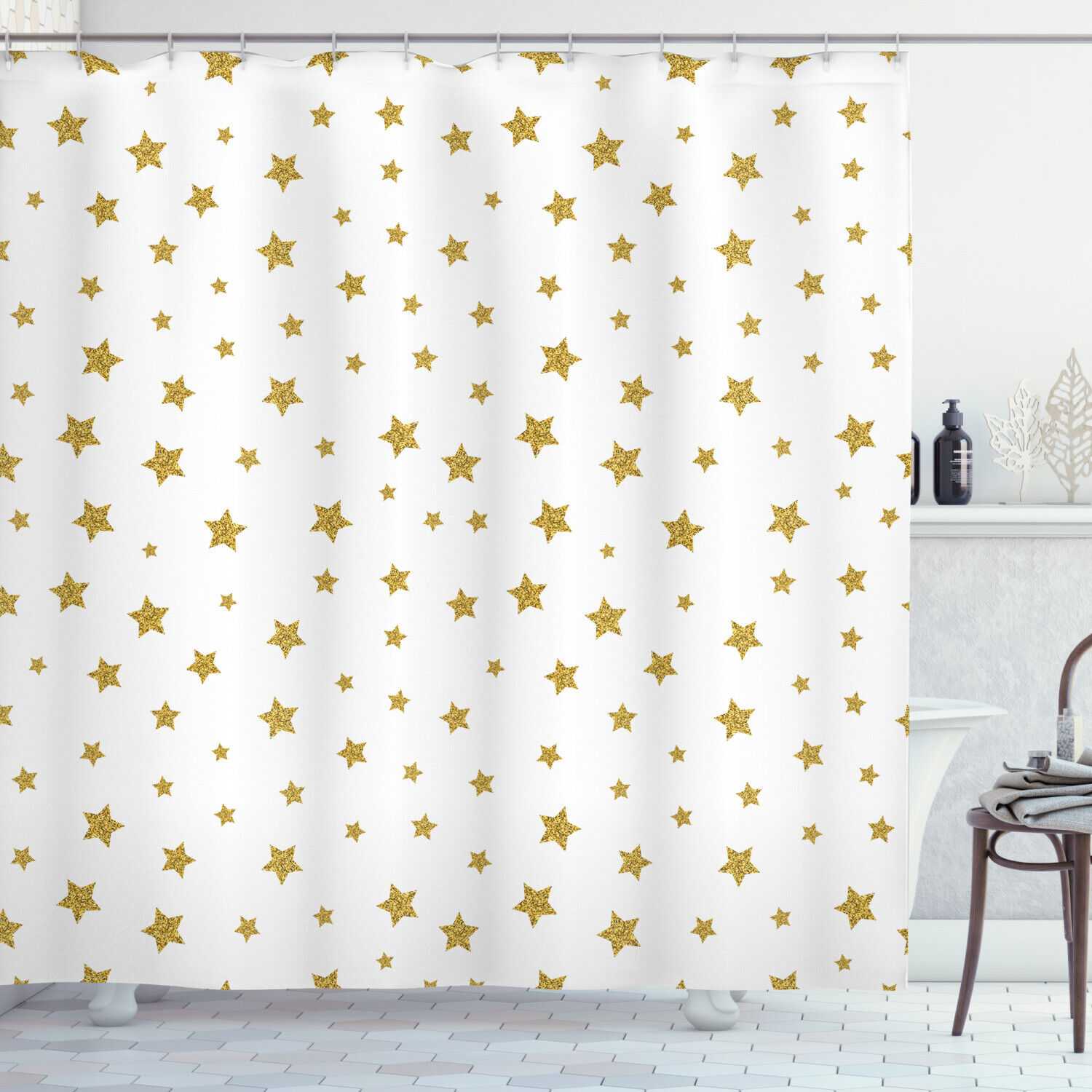 Stylish Yellow Stars Pattern Birthday Shower Curtain Cute Bathroom Decor