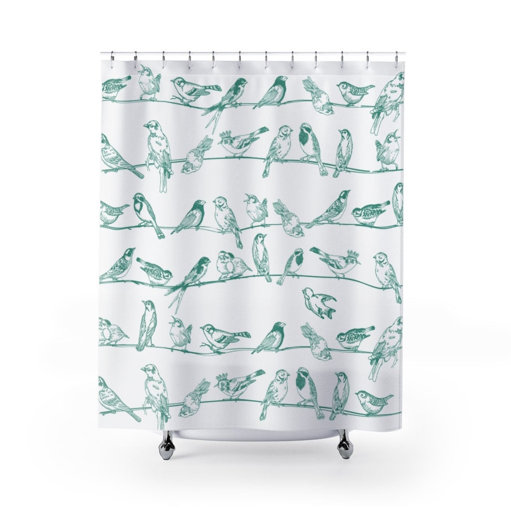 Teal Bird Shower Curtain For Minimalist Bathroom Decor