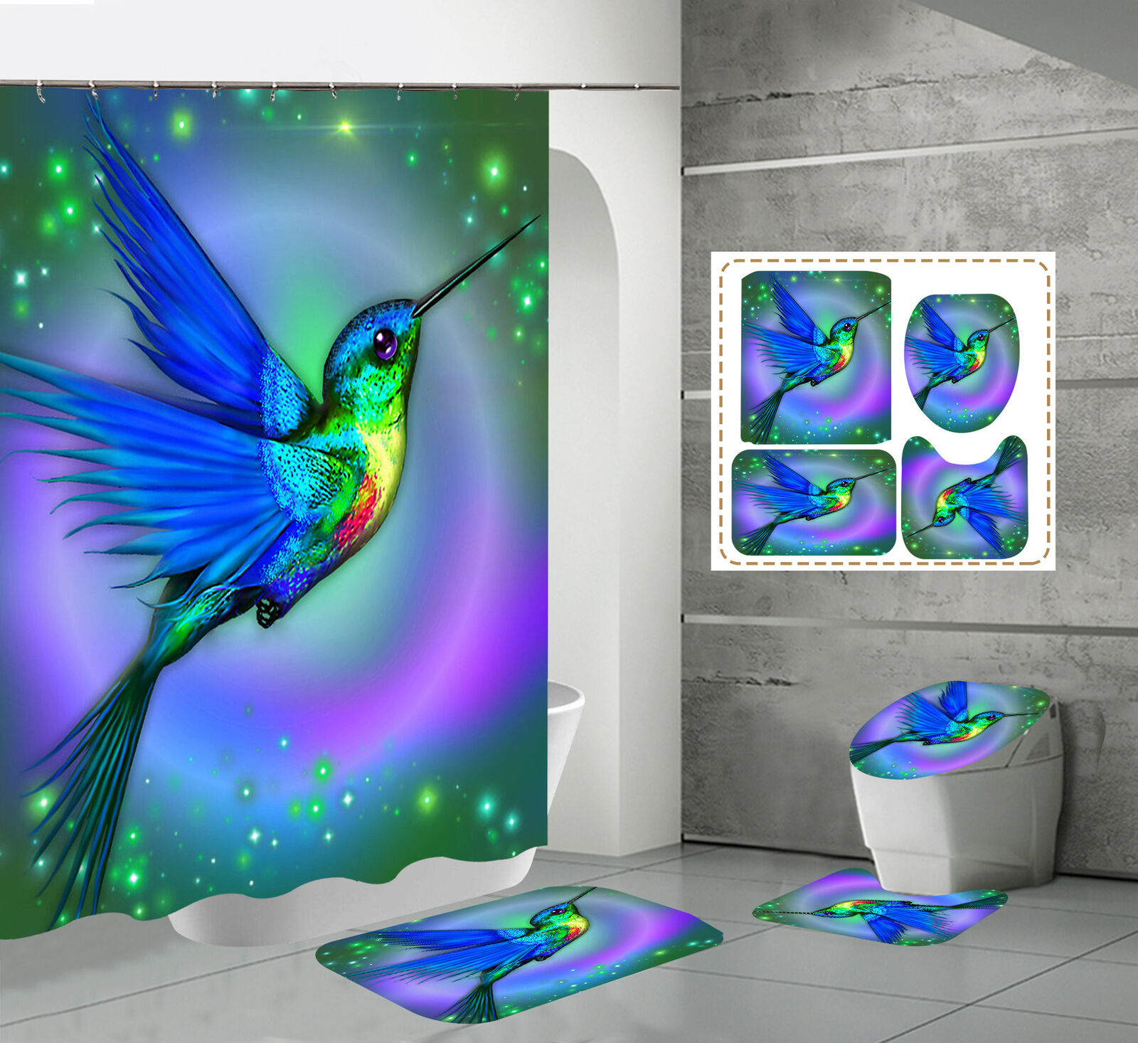 Hummingbird Print Shower Curtain For Bird Lovers Bathroom Decor