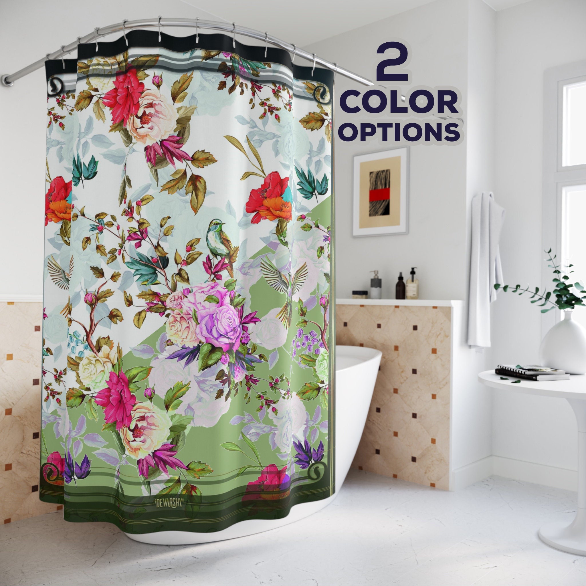 Nature-Inspired Birds And Flowers Shower Curtain Elegant Bathroom Decor