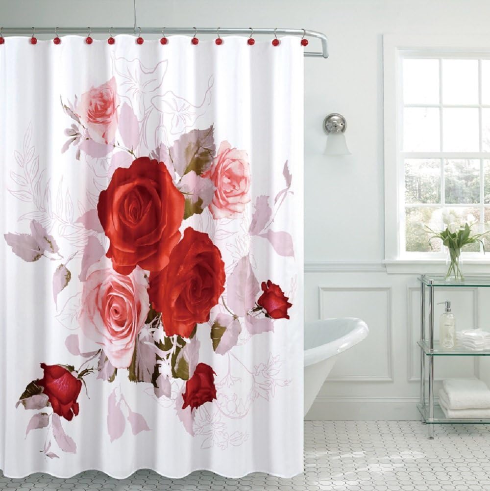 Fancy Garden Rose Fabric Shower Curtain For Home And Bathroom Decor
