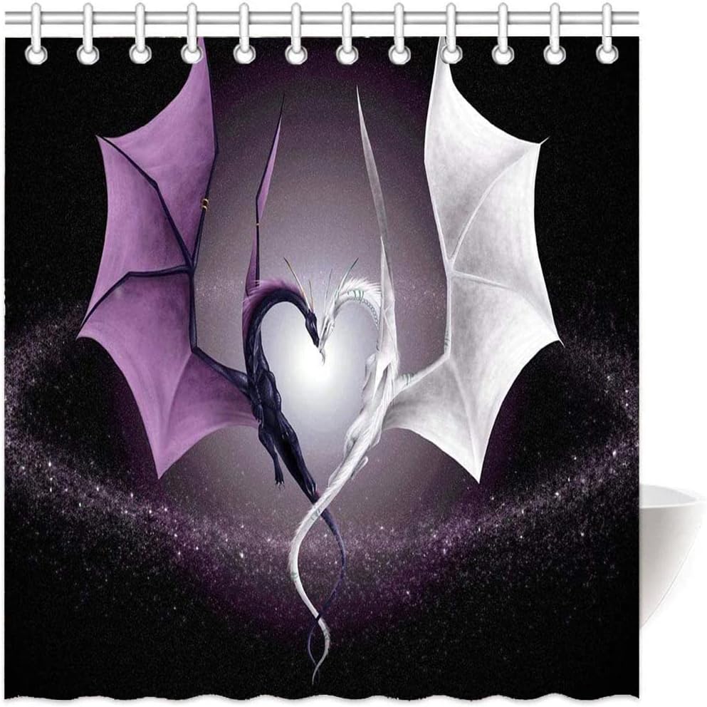 Galaxy Shower Curtain With Dragon And Starry Sky Design For Bathroom Decor