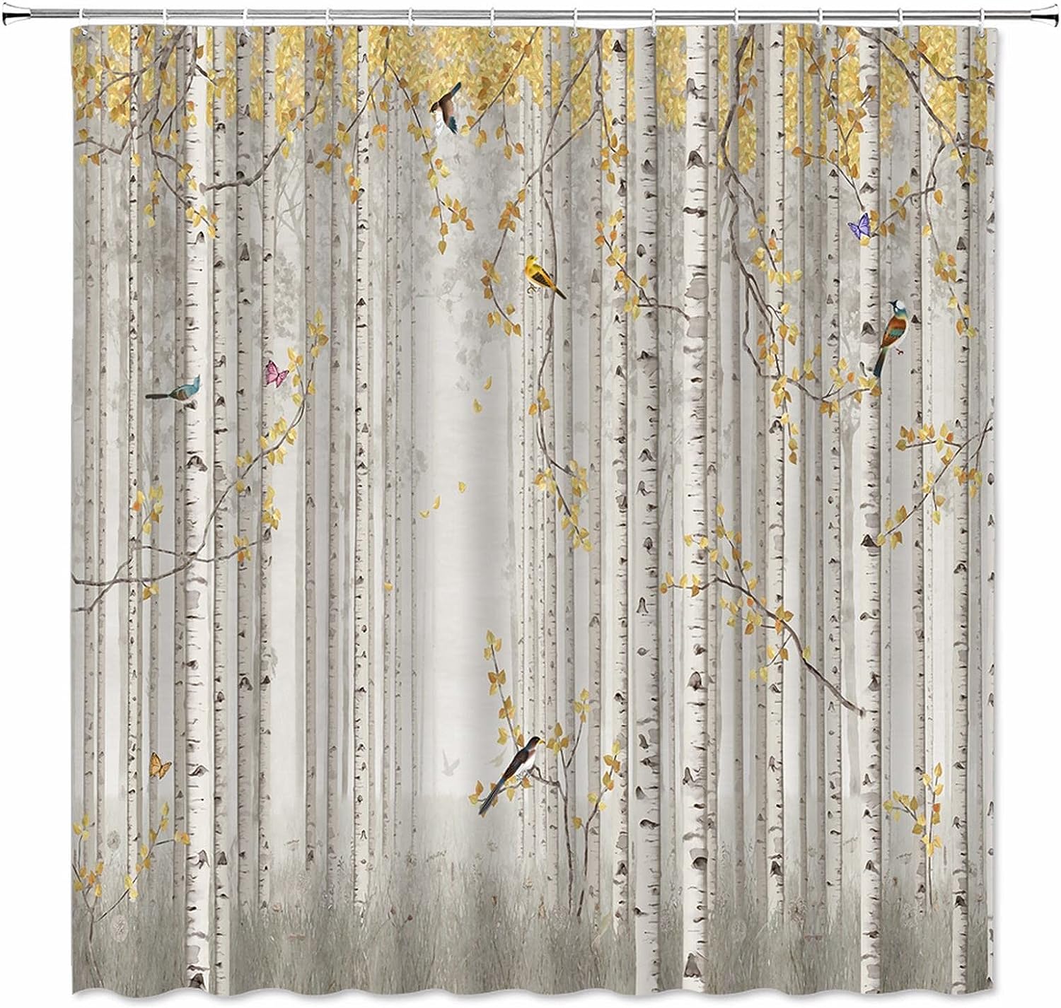 Fall Forest Shower Curtain With Yellow Leaves And Butterfly Design For Nature-Inspired Bathroom Decor