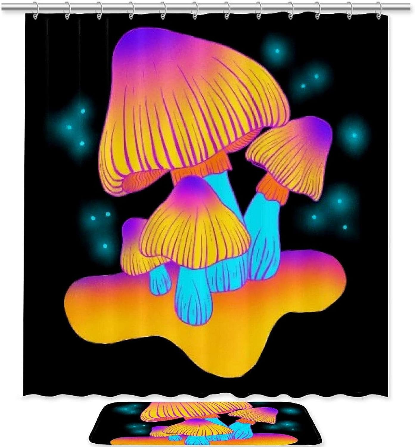 Orange Canopy Mushroom Waterproof Shower Curtain For Bathroom Decoration