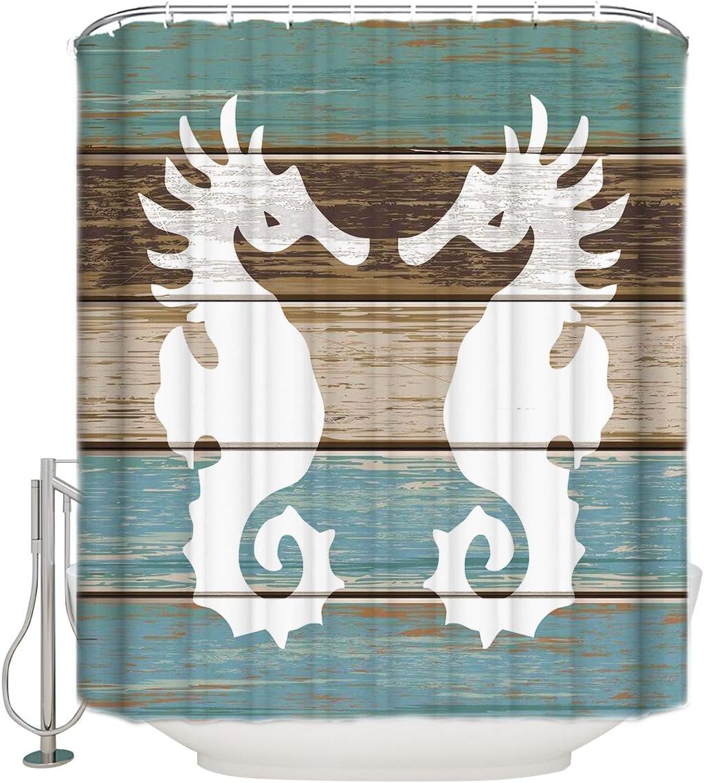 Seahorse Shower Curtain Retro Rustic Barn Wood Bathroom Decor