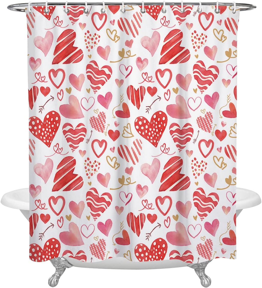 Romantic Love Heart Pink Red Shower Curtain For Valentines Day Decor