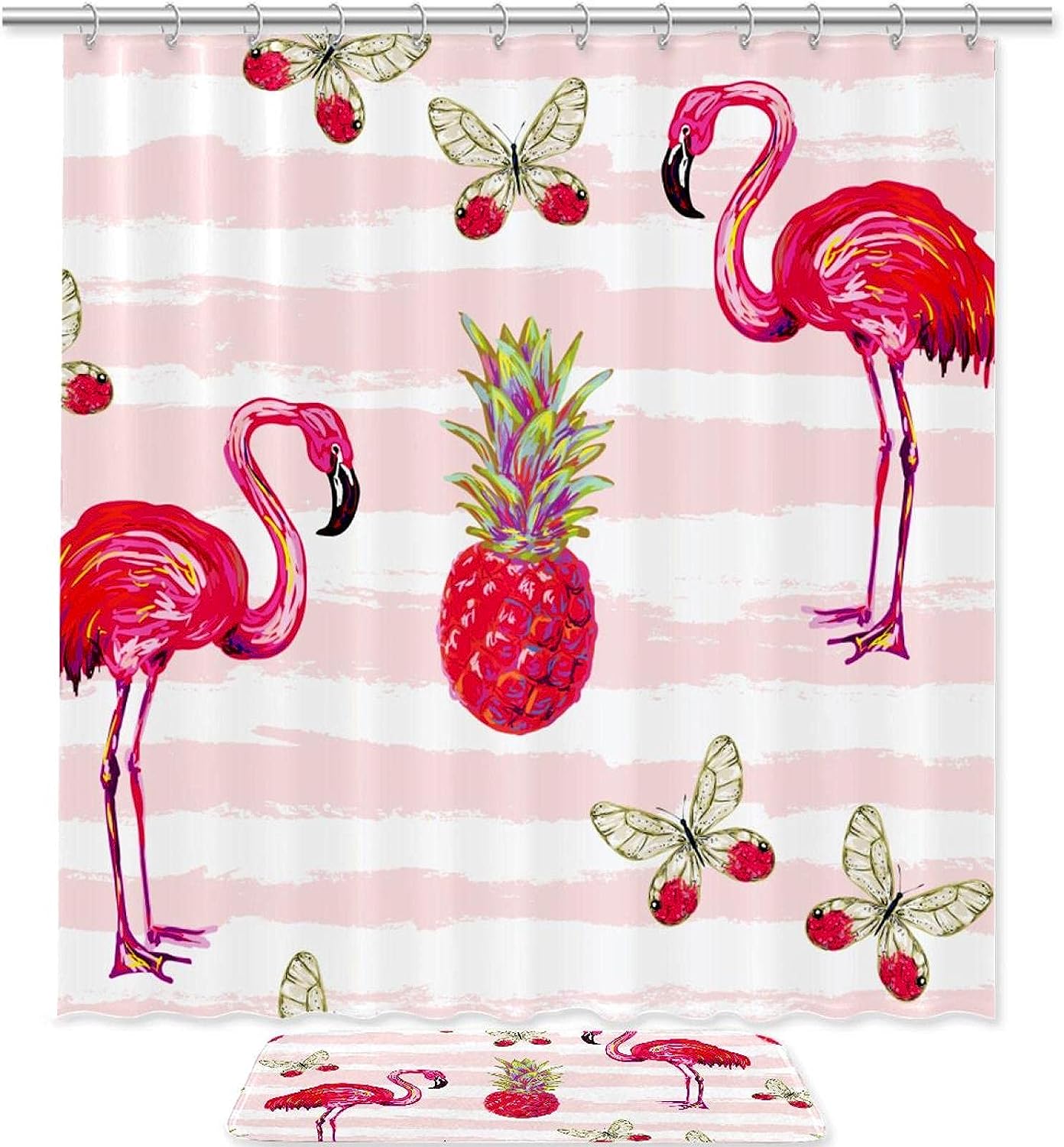 Pink Flamingo Animal Shower Curtain In Waterproof Fabric For Bathroom Decoration