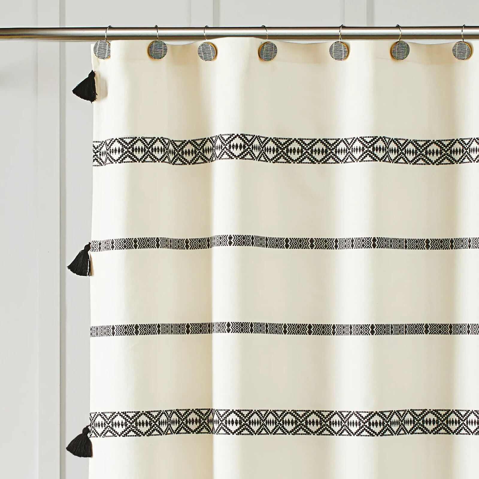 Chic Cotton Black/White Shower Curtain For Boho Home Decor