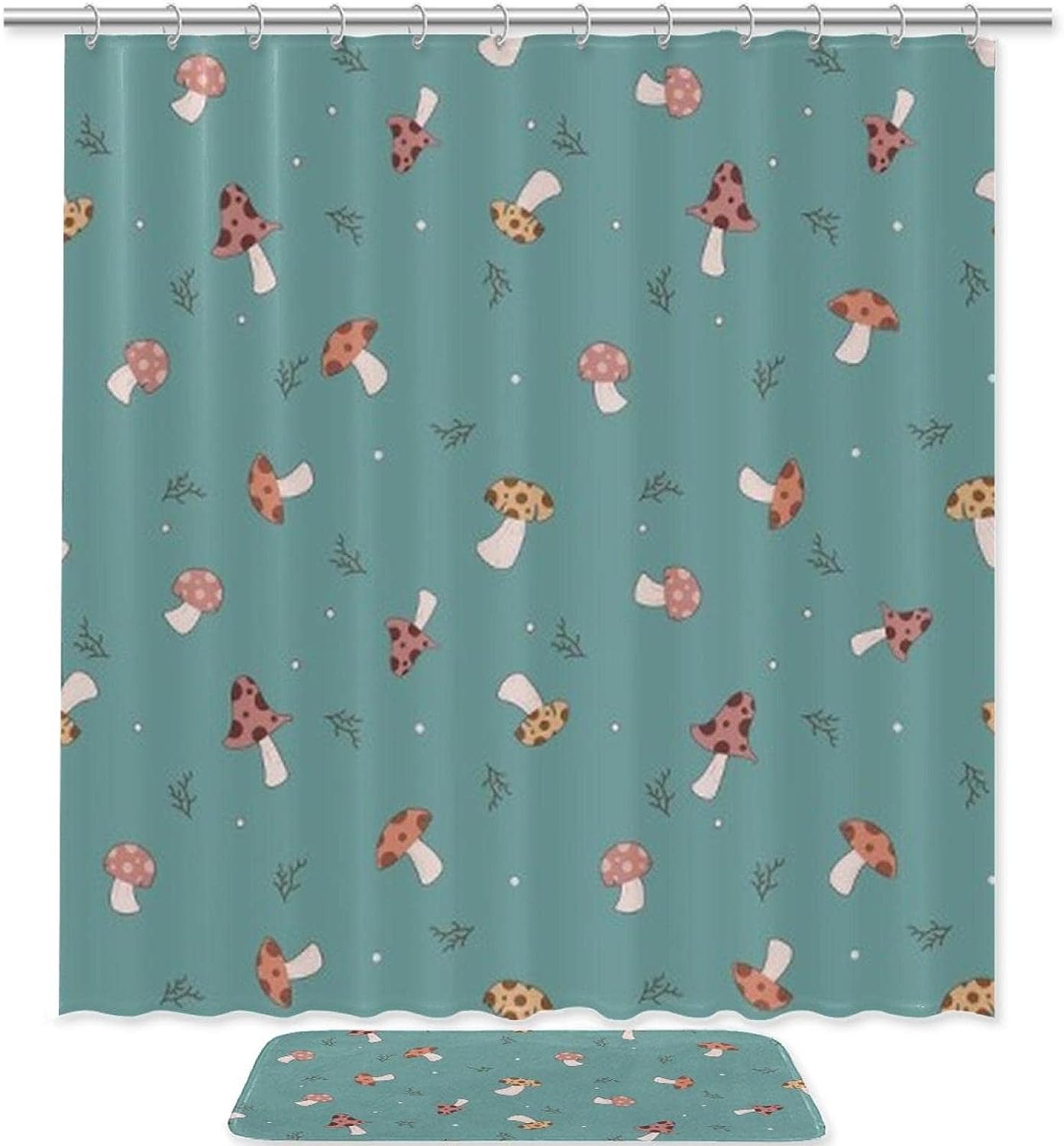 Green Mushroom Forest Waterproof Shower Curtain For Bathroom Decoration